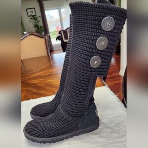 UGG Australia Black Classic Cardy Knit Tall Sweater Boots  Women’s Size 6